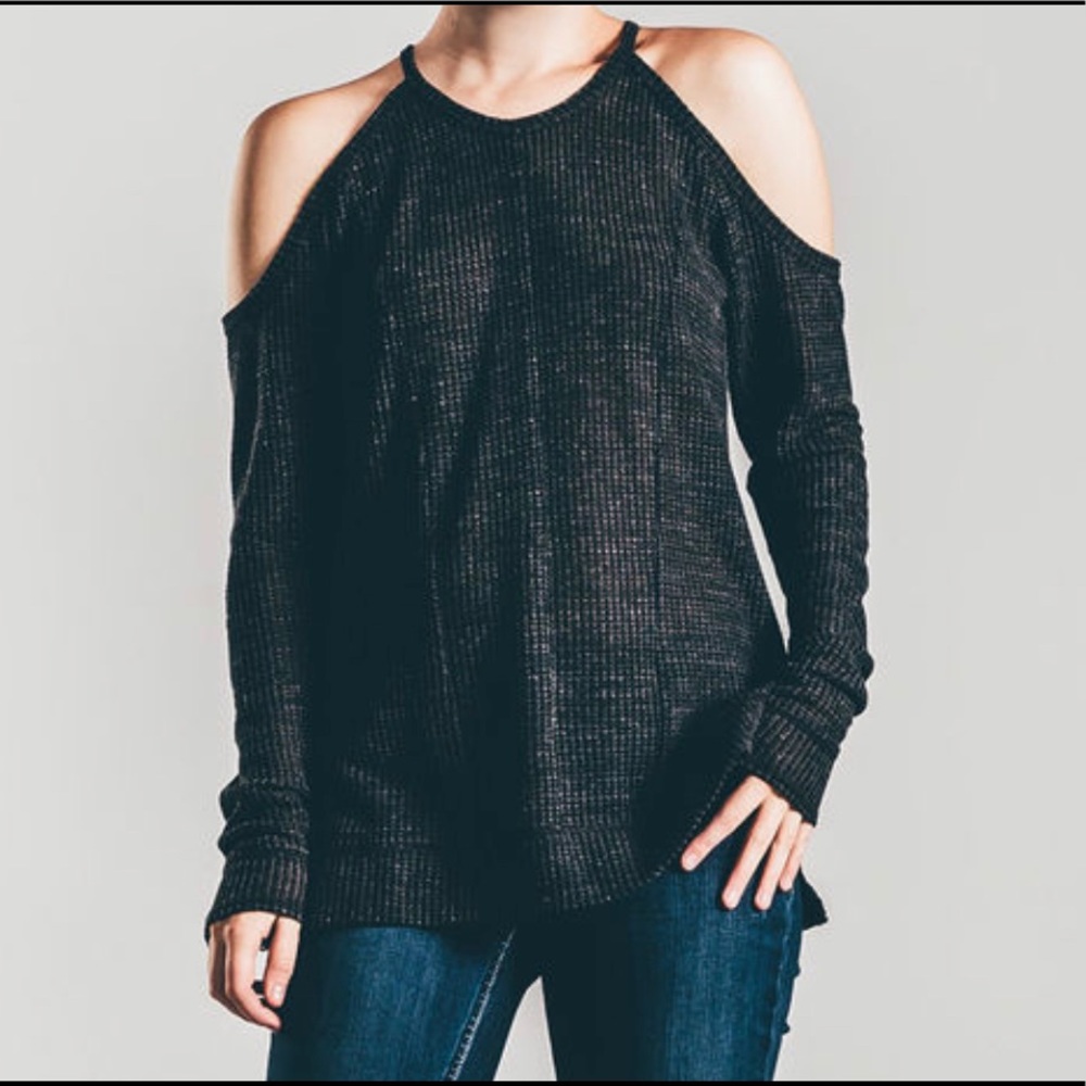 RSQ Waffle Knit Womens Cold Shoulder Top